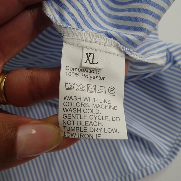 Blue and White Striped V-neck Ruffle Sleeveless Blouse Top Shirt Women Size XL L - Picture 4 of 8